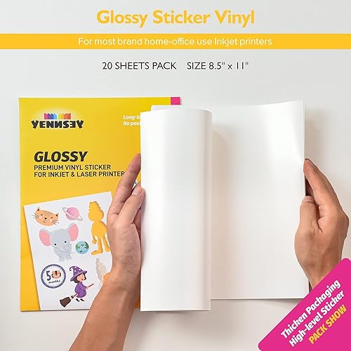 Miniatura 2 de Papel adhesivo brillante de vinilo imprimible para impresora de inyección de tinta, 100 hojas de papel adhesivo de vinilo blanco autoadhesivo
