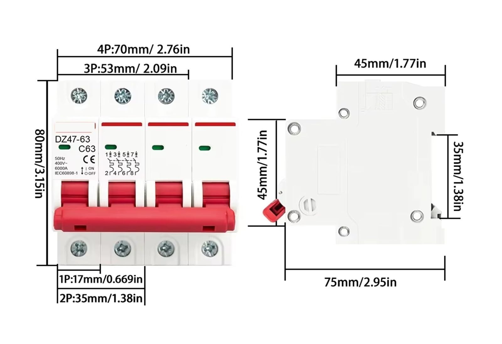 1-4-biegunowy 3A 6A 10A 16A 20A 3Type Wyłącznik automatyczny 35 mm Zdolność wyłączania do montażu na szynie