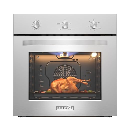 Empava 24 inch Built-In Gas Single Wall Oven with Convection and Rotisserie 5 Cooking Modes, Knob Control, Stainless Steel