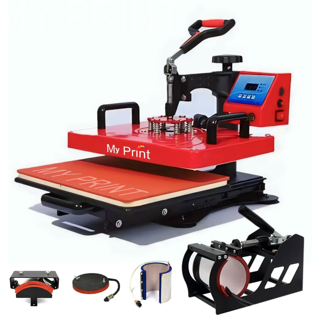 MY PRINT | Heat Press 5 in 1 Digital Multi Functional Sublimation, Vinyl Printing Machine for T-Shirts (Any Flat Product), Mug, Machine 12x15 Inch | DTF PRIINTING | (Drawer 5IN1 2024 Model)