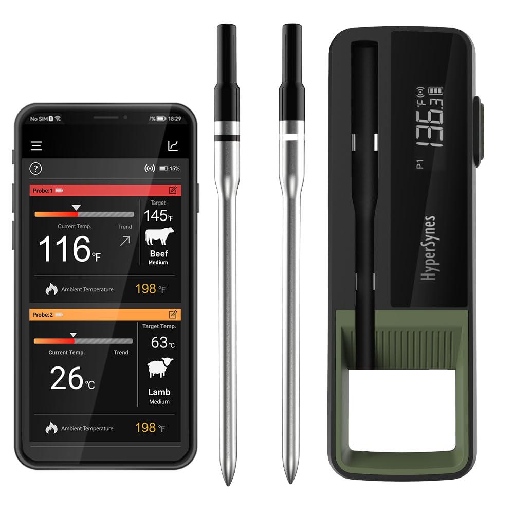 Smart Wireless Meat Thermometer – Bluetooth 5.2 BBQ Thermometer with Rechargeable Battery, FSTN Screen, 2 Probes – 304 Stainless Steel, Food-Grade Materials for Grill Oven Smoker