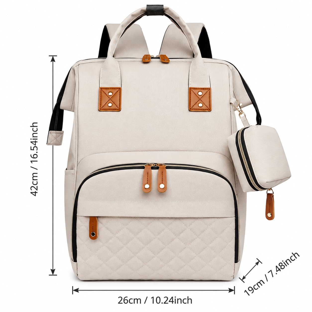 Sac à Dos à Langer pour Bébé,Sac de Voyage,Grande Capacité Sac à Couches Multifonction Imperméable,2 Sangles de Poussette,pour Biberon Poche Isotherme Beige