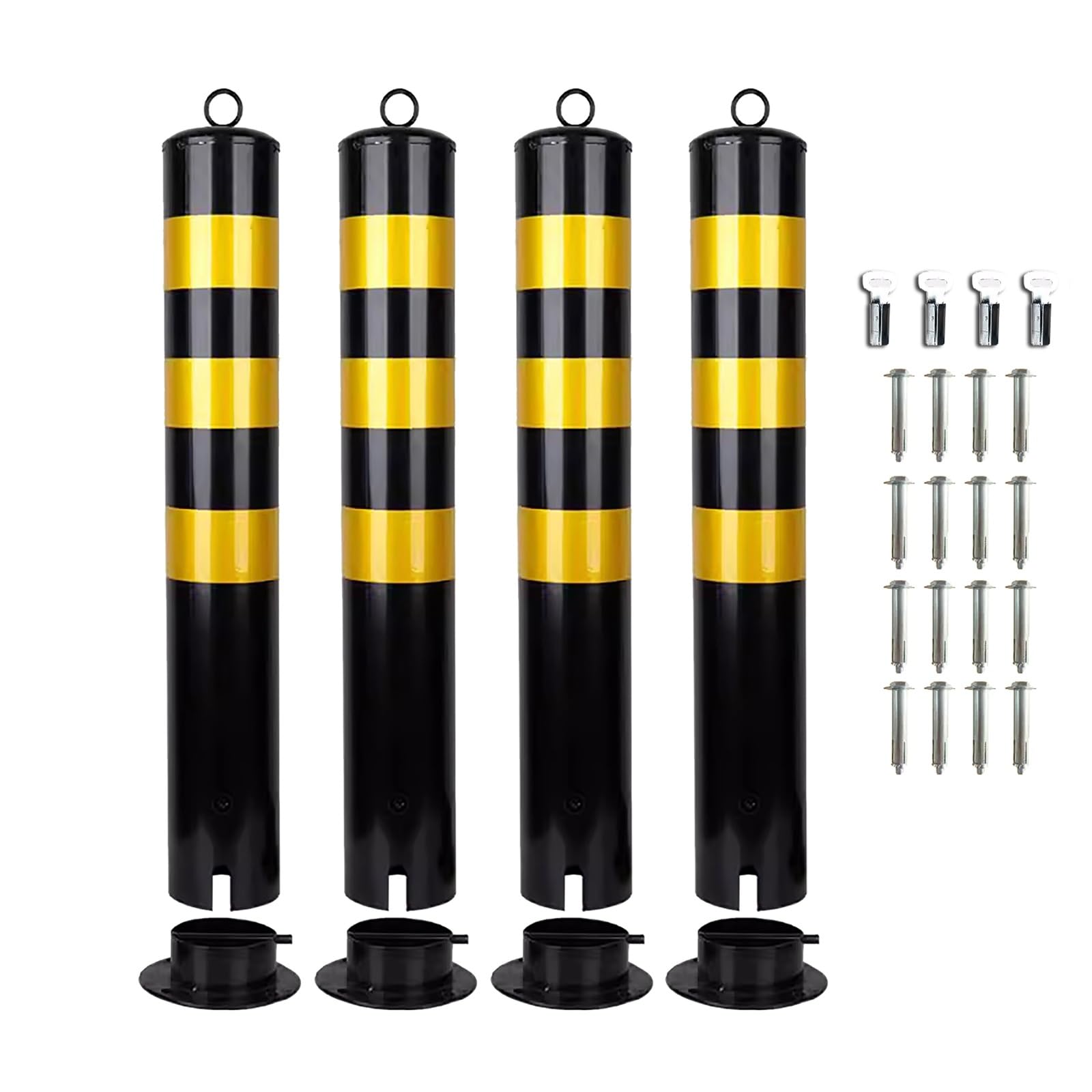 WOTZOV 4Pcs Removable Safety Bollard Post, Metal Traffic Bollard For Parking Lot, Night Reflective Design, Traffic Bollards For Driveway, Warehouse, Parking Barrier,75x16cm