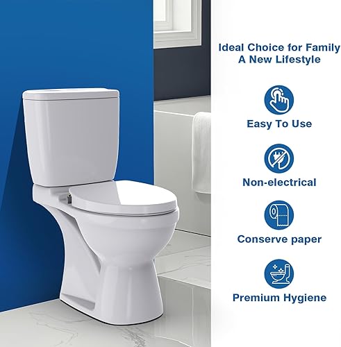 Miniatura 6 de Asiento de inodoro alargado no eléctrico con doble boquilla, lavado delantero y trasero, tapa de cierre silencioso, presión ajustable, fácil