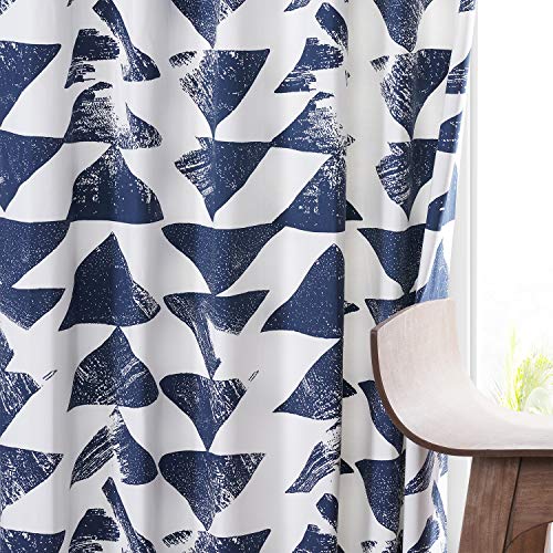 Image of HPD Half Price Drapes Modern Triangular Geometric Printed Curtains Cotton Curtains 108 Inches Long (1 Panel) Room Darkening Curtains for Bedroom & Living Room, 50W x 108L, Triad Geometric Indigo