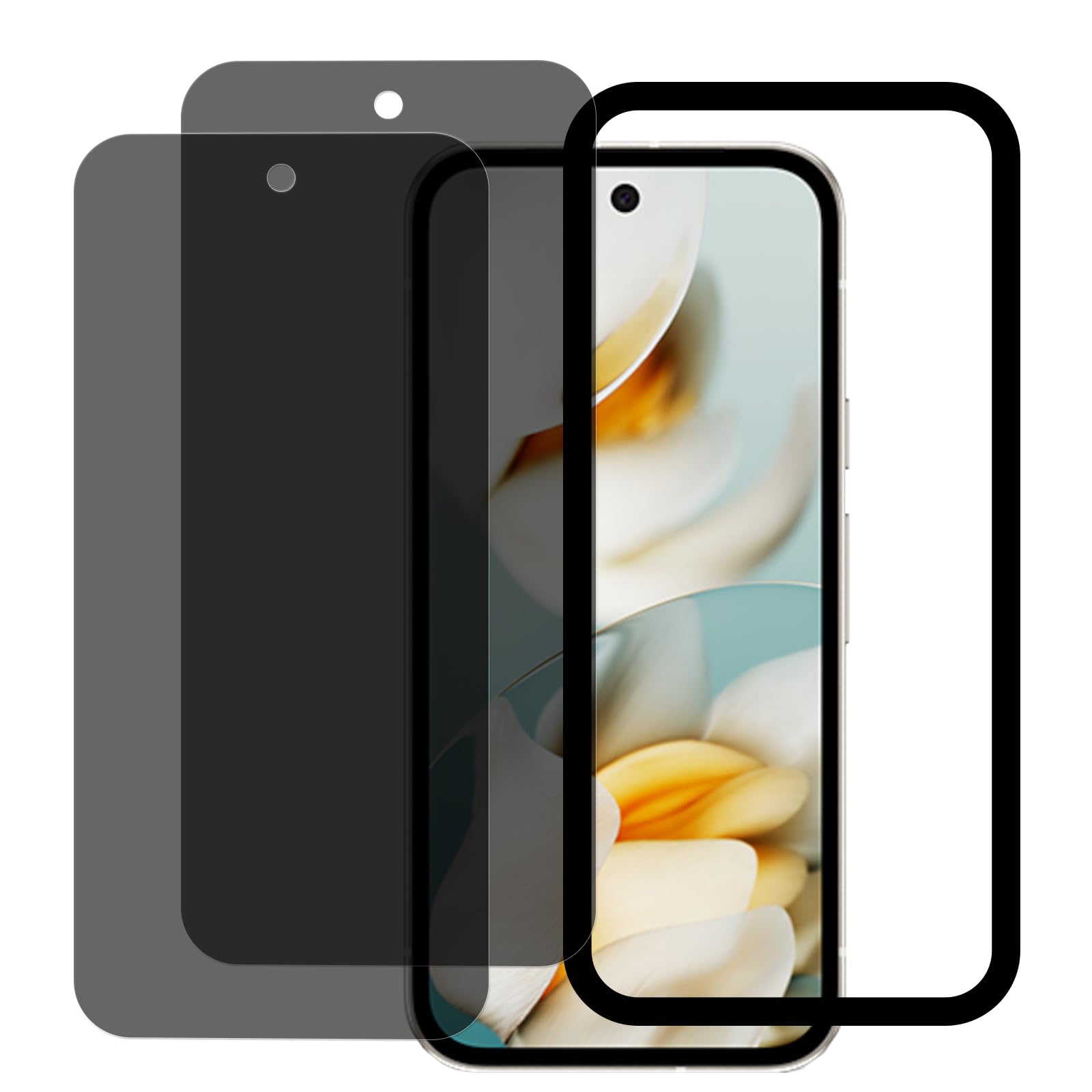 覗き見防止 For Google Pixel 9A 用の ガラスフィルム プライバシー保護 液晶保護フィルム 国産旭硝子素材製 9H 表面硬度 強化ガラス 耐傷性 のぞき見防止 画面保護フィルム 2枚セット ガイド枠付き