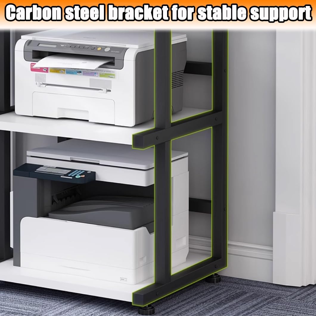 YVYKFZD 3-stufiger Druckerständer, bodenstehender Druckertisch, großes Druckerhalter mit Lagerregal, Hochleistungs Druckerständer Schreibtisch, für Media Player-Scanner-Bücher(Wood,56.6x38x73cm)