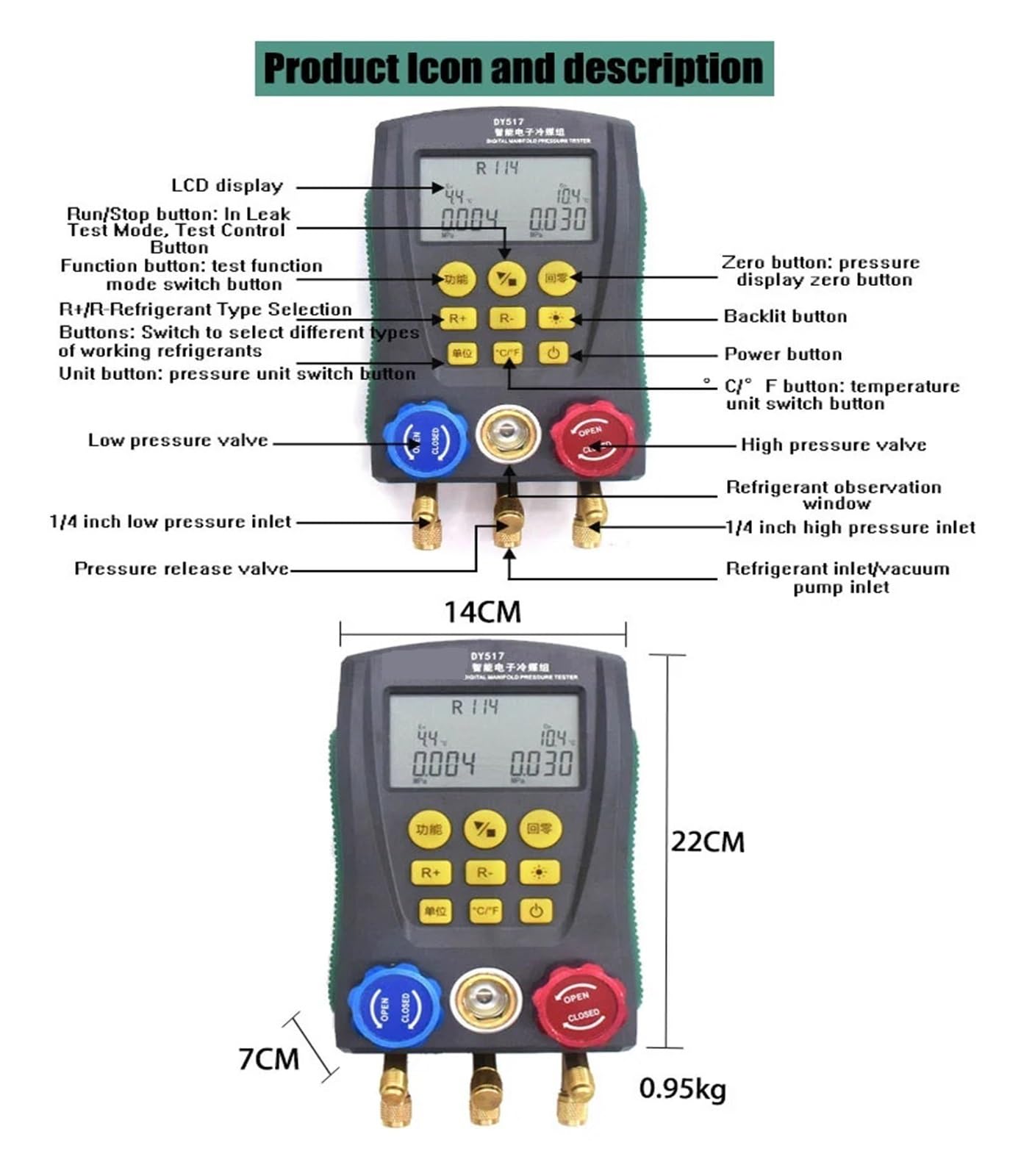 CIRONI Medidor de presión R410A, medidor de vacío Digital, Prueba de Temperatura de presión