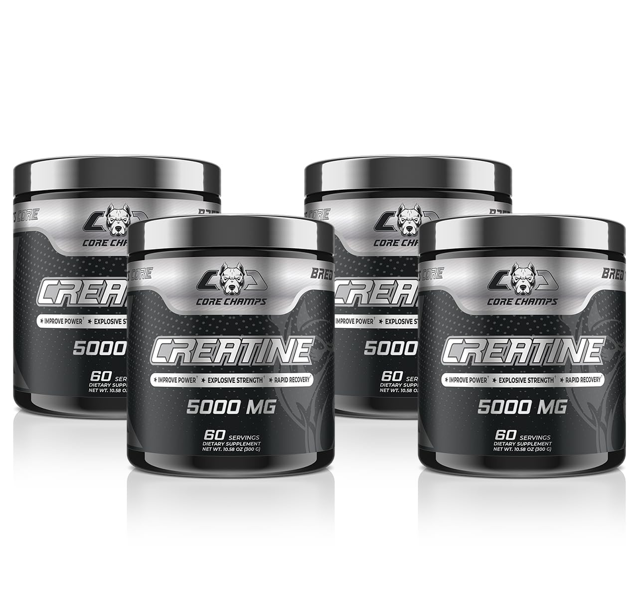 CORE CHAMPS Creatine Monohydrate - 100% Pure Micronized Formula | Power Boost | Enhanced Strength |Rapid Recovery | 60 Servings | Monohydrate 5000MG | 300 G (Pack of 4)