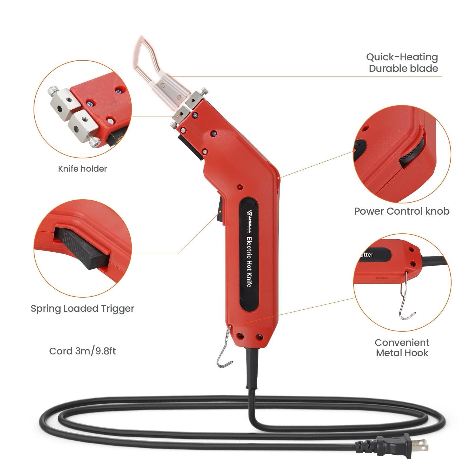 Anbull Cortador de tela de cuerda de 100 W, sellador térmico eléctrico profesional con potencia ajustable, kit de herramientas de corte, con cuchillas y accesorios (110 V/100 W)