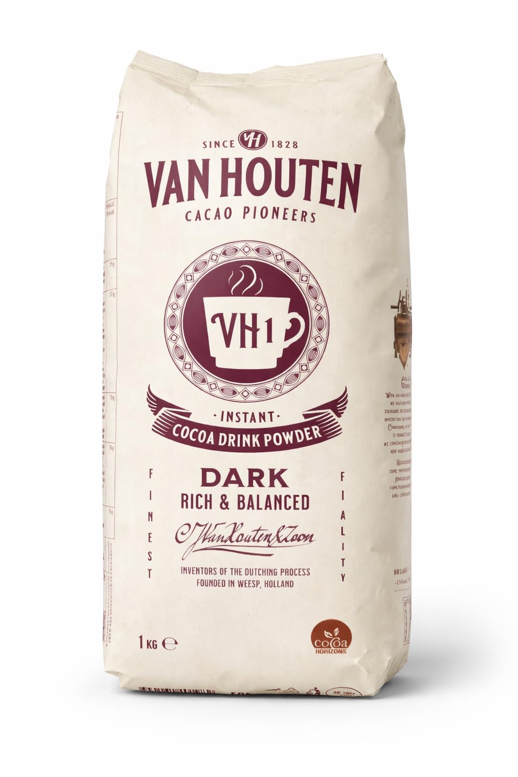 Chocolat en poudre instantané Van Houten VH1 Dark – 1 kg – Goût intense & équilibré – Boisson chocolatée onctueuse – Jusqu’à 50 tasses