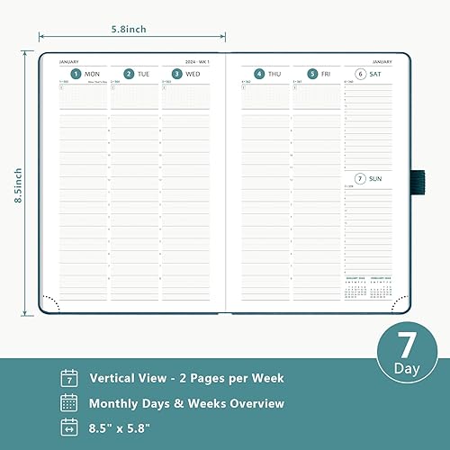 Miniatura 3 de Agenda 2024 de BEZEND, calendario A5 de 5.8 x 8.5 pulgadas, agenda diaria, semanal y mensual con soporte para bolígrafo, papel certificado FSC de 80