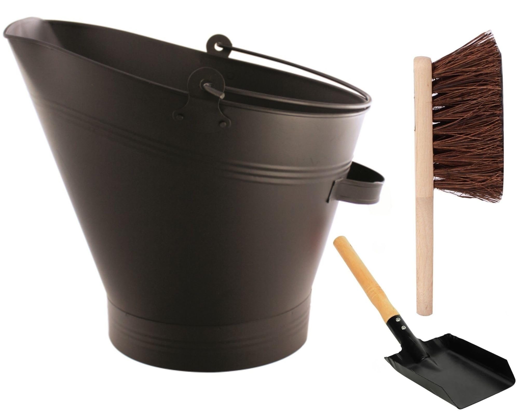 Homeage Black Vintage Fireside Waterloo Coal Bucket With Shovel & Brush Large Waterloo Style Metal Coal Scuttle For Wood Burner, Fireplace, Log Holder, Kindling, Bbq & Firepit Set