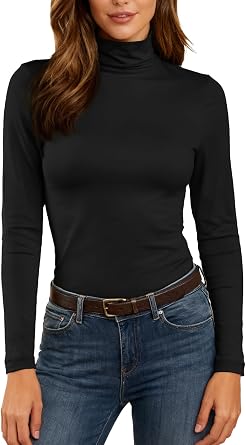 Womens Turtleneck Long Sleeve Shirts Thermal Base Layer Underwear Tops Lightweight Undershirt