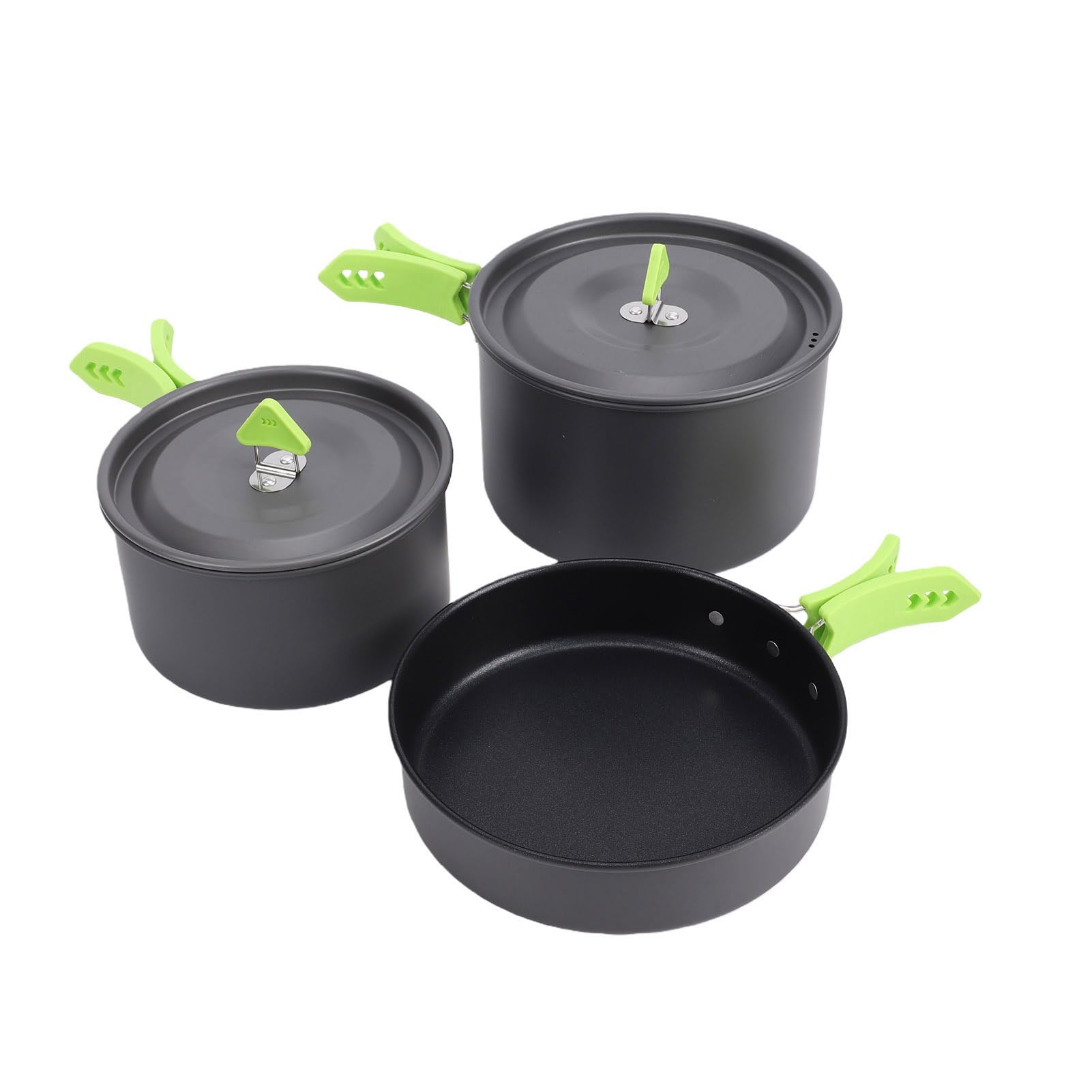 RiToEasysports Set di Pentole da Campeggio Set da Cucina per Esterni in Alluminio Anodizzato Pentola da 3 Litri Pentola da 1,7 Litri Antiaderente da 8 Pollici Manici Pieghevoli per Escursionismo