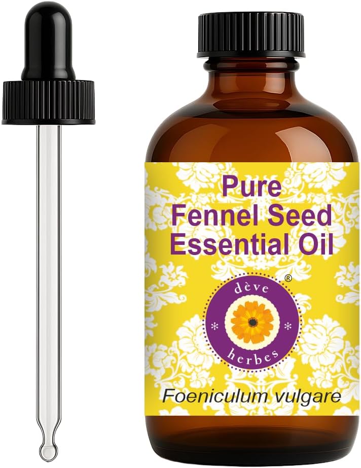 dève herbes Fennel Seed Essential Oil (Foeniculum vulgare) with Glass Dropper | Pure | Non-Sticky | Non-Greasy | Lightweight | Men & Women | All Skin Types | Steam Distilled 120ml (4 oz)