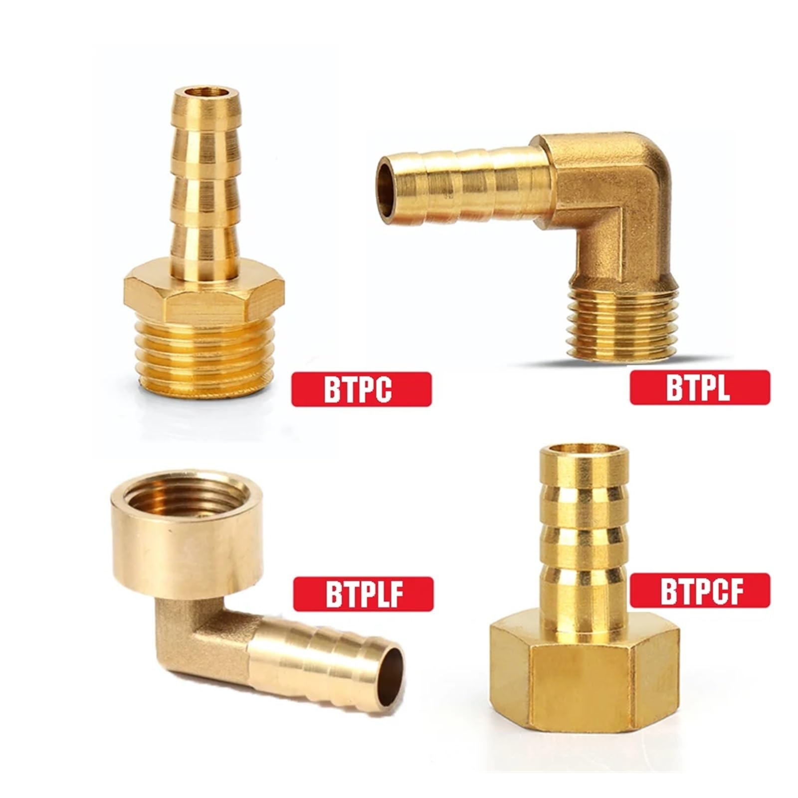 Schlauchanschluss 6 8 10 12 14 mm, Schlauchtüllenanschluss, Gewinde 1/8 1/4 3/8 1/2 BS*P-Gewinde, Messing-Wasserrohrverschraubungen(10pcs-BTPCF,12MM,1/2")