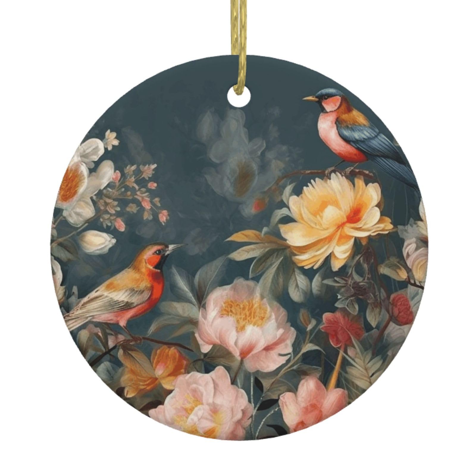 Fodpand Women's White Flowers Birds Christmas Ornaments 2025, Gift Exchange For Men, Collectible Ceramic Ornament Round Hanging Ornaments For Christmas Tree Decoration