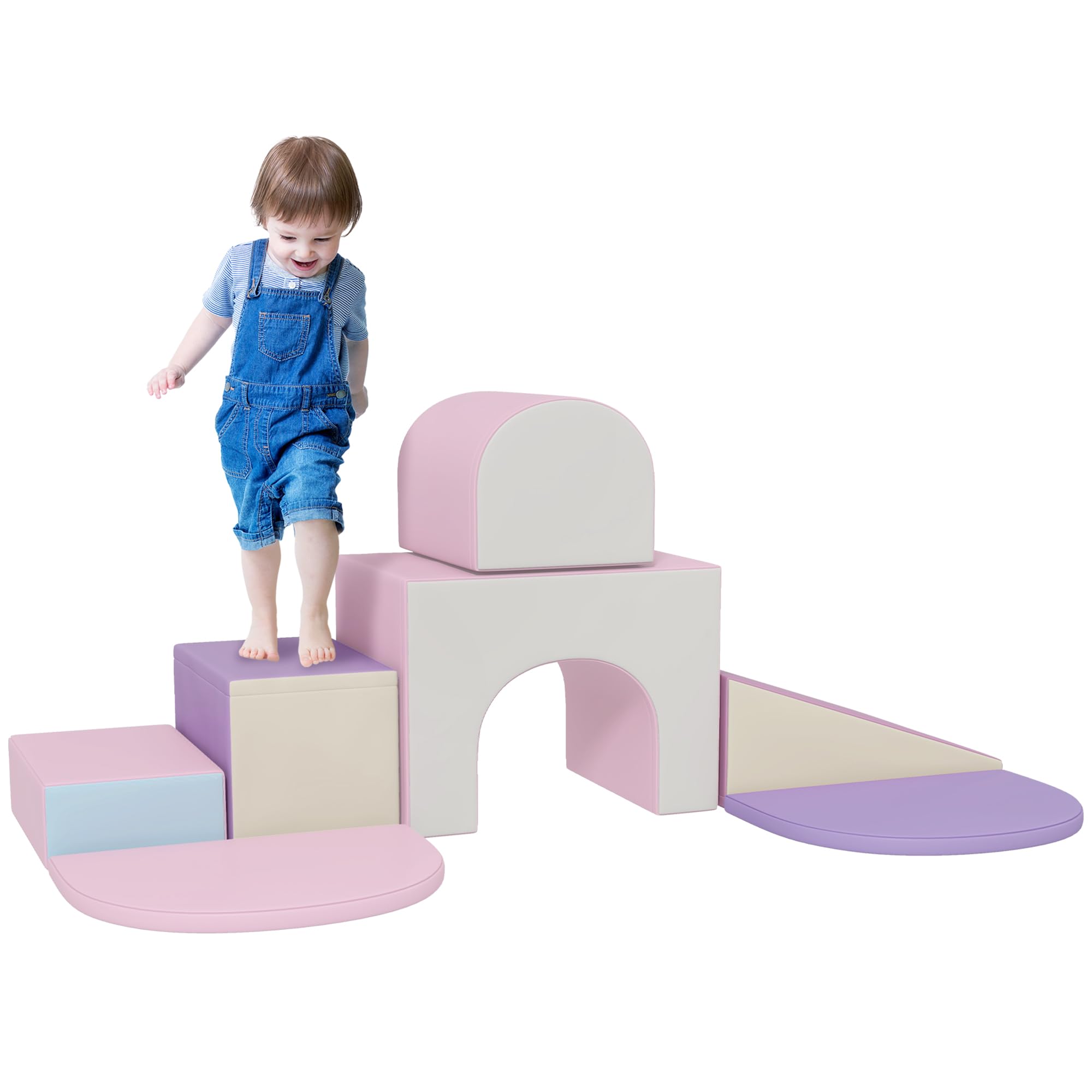 HOMCOM 7PCS Baby-Motorikmodul Baby-Motorikparcours Bauklötze aus EPE-Schaumstoff mit kunststoffbeschichtetem Bezug - Lernspielzeug für Vorschulkinder, mehrfarbig