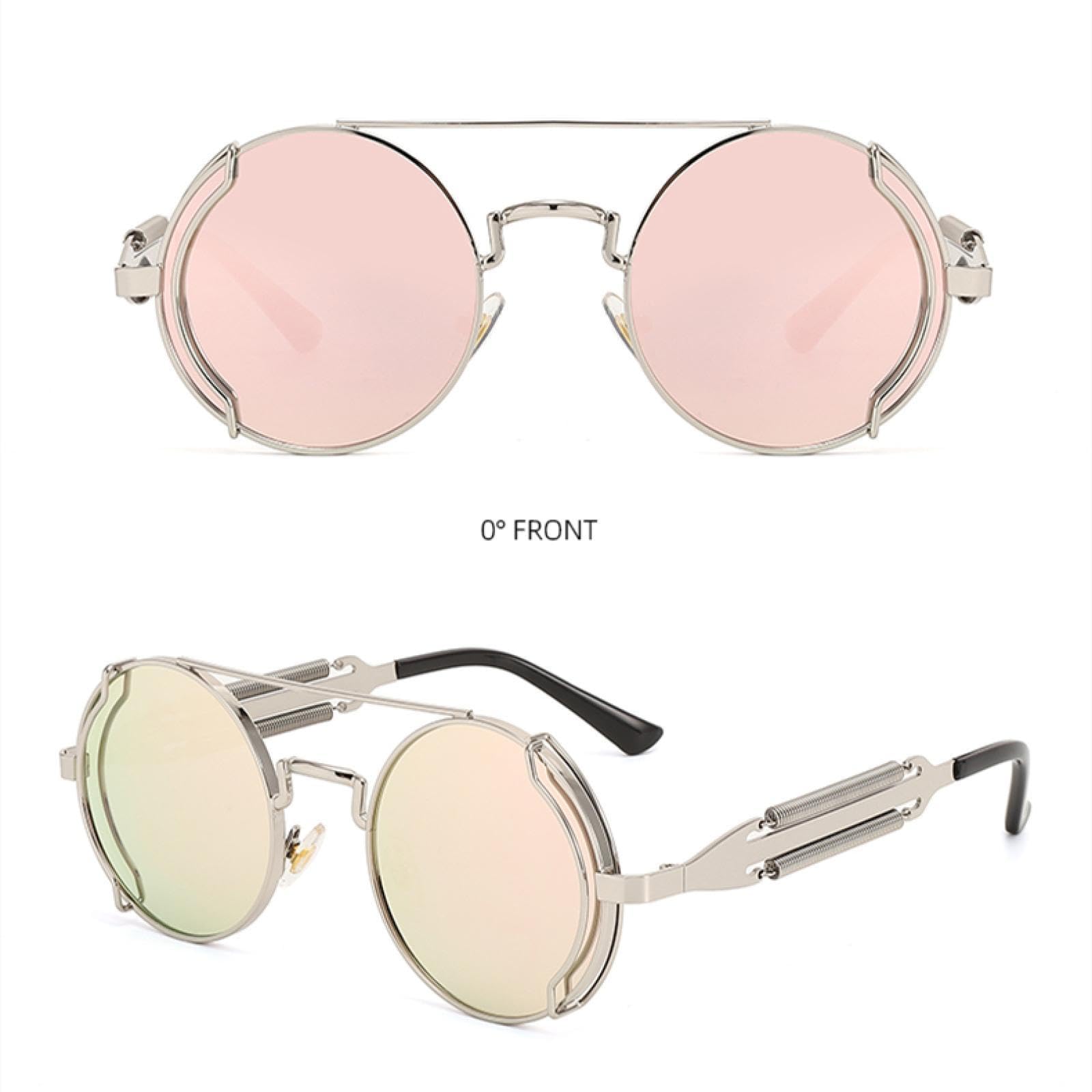 Gafas de sol punk con montura redonda. Gafas de sol metálicas huecas de doble resorte con patillas huecas.