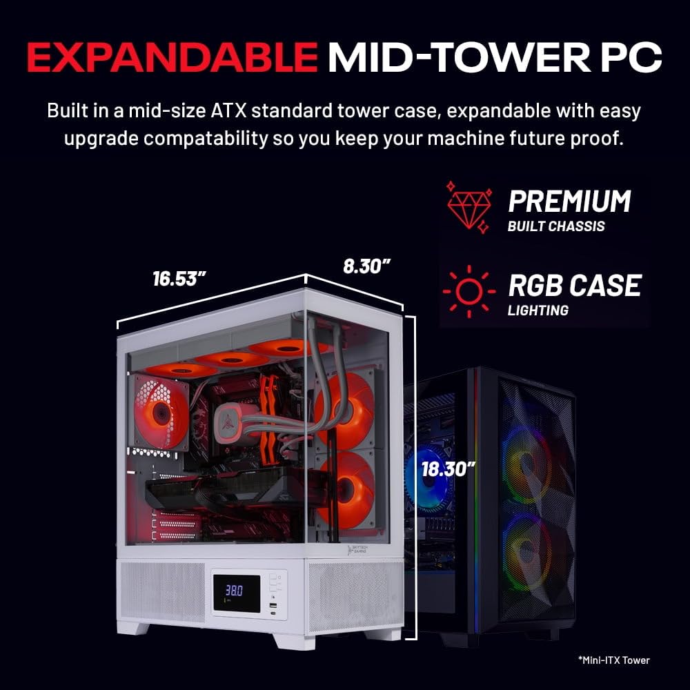 Skytech Gaming Azure 3 Plus Gaming PC, AMD Ryzen 7 7700X 4.5GHz, NVIDIA RTX 5070 12GB, 1TB Gen4 NVMe SSD, 32GB DDR5 RAM 5600, 850W Gold ATX 3 PSU, 360 ARGB AIO, Wi-Fi, Win 11, Desktop