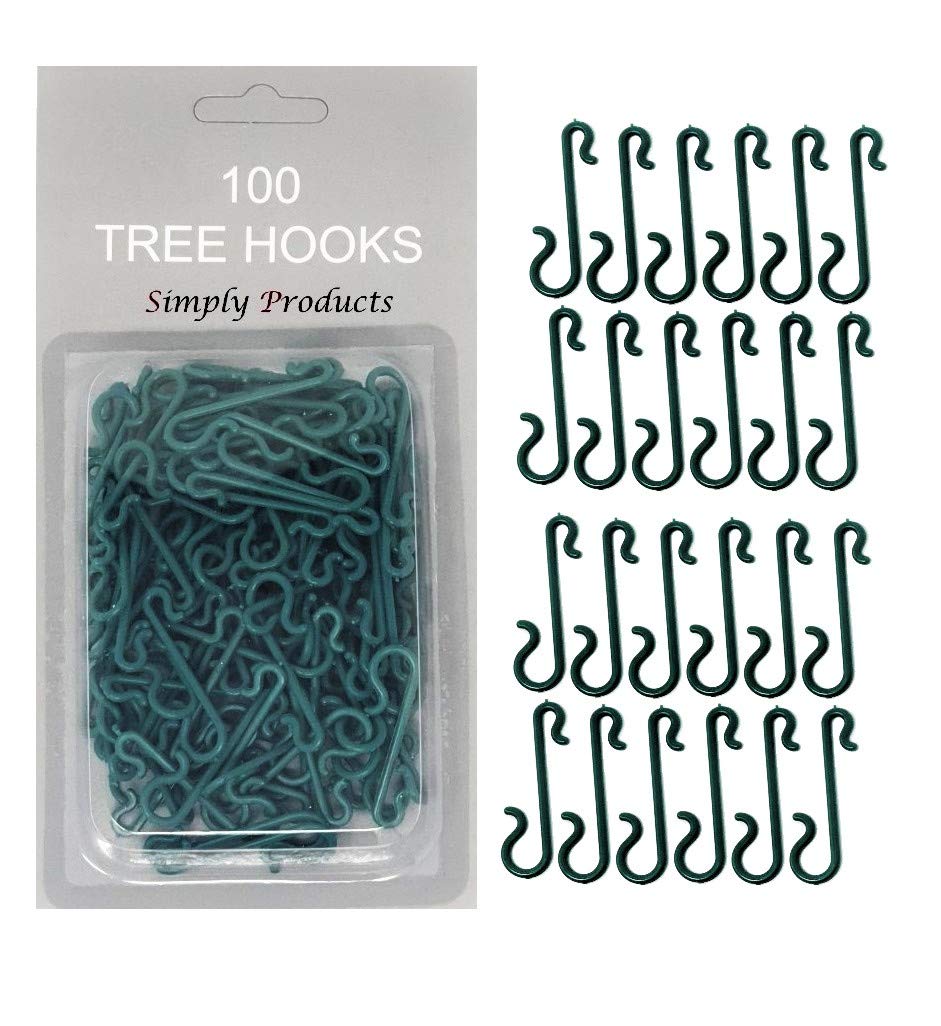 100 Bauble Christmas Tree Hooks - Green Ornament Hooks & Mini Hangers for Tree, Wreath & Vine