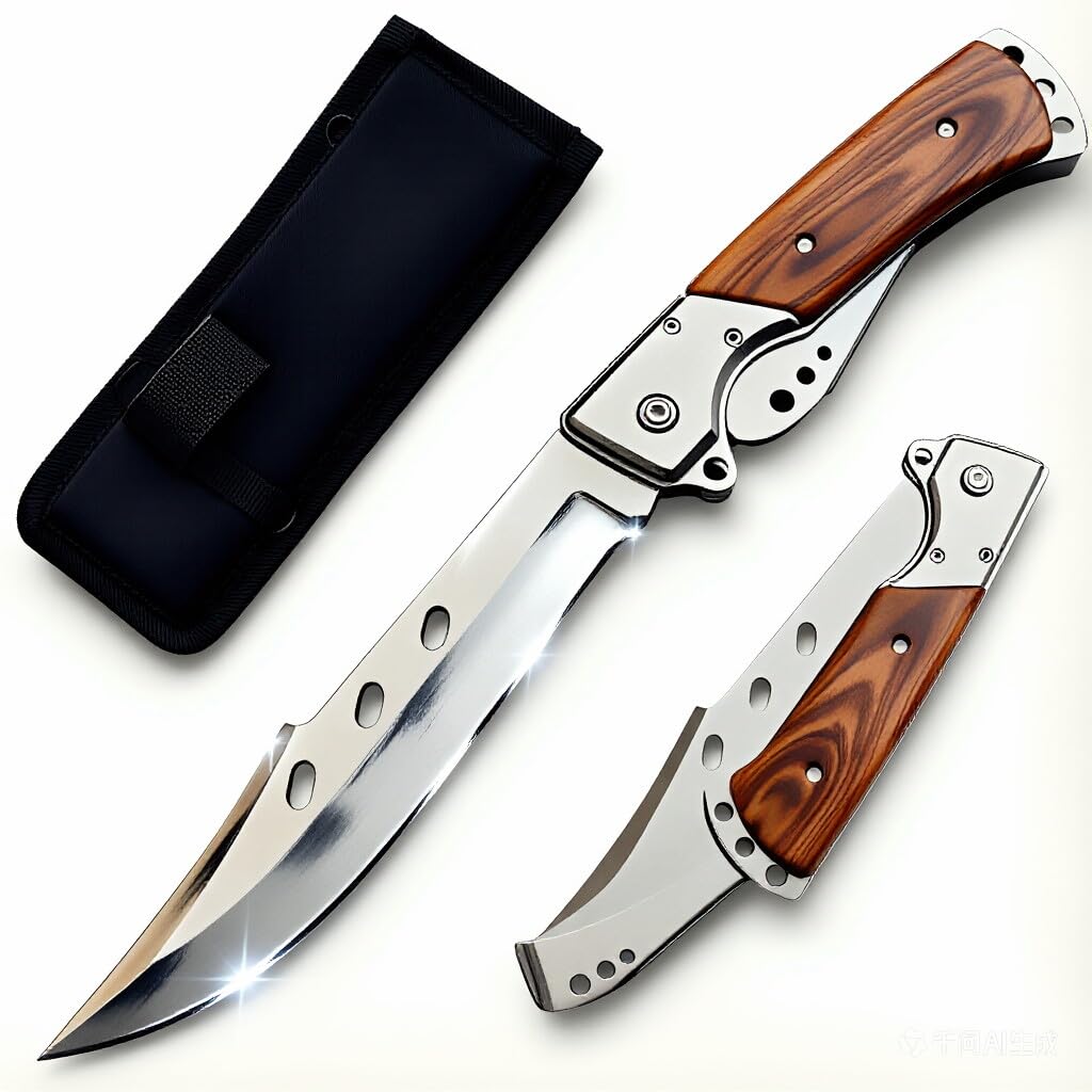 DOOM BLADE Long Blade Pocket Folding Knife - Sharp Survival Work Knives-Foldable Large Knife with Rosewood Handle,Gift for Dad Husband,for Hunting,Hiking,Camping (1 Knife)