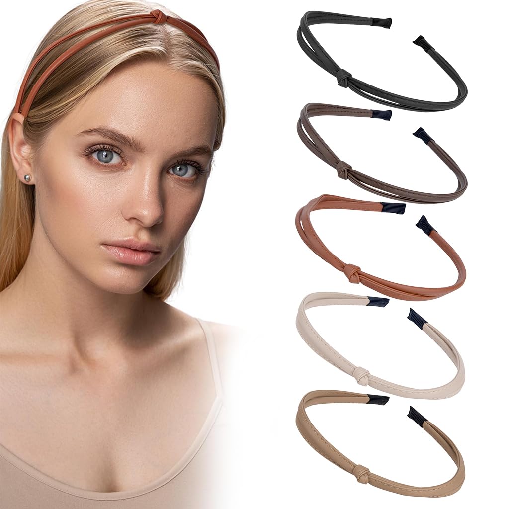 PALAY® 5pcs Hair Band for Women, Thin Leather Hair Bands for Women Girls, Fashion Knotted Hairband for Women, Non Slip Hair Hoop Headband for Women (5 Colors Combo) (B0D3DXC3V1) Amazon Price History, Amazon Price Tracker
