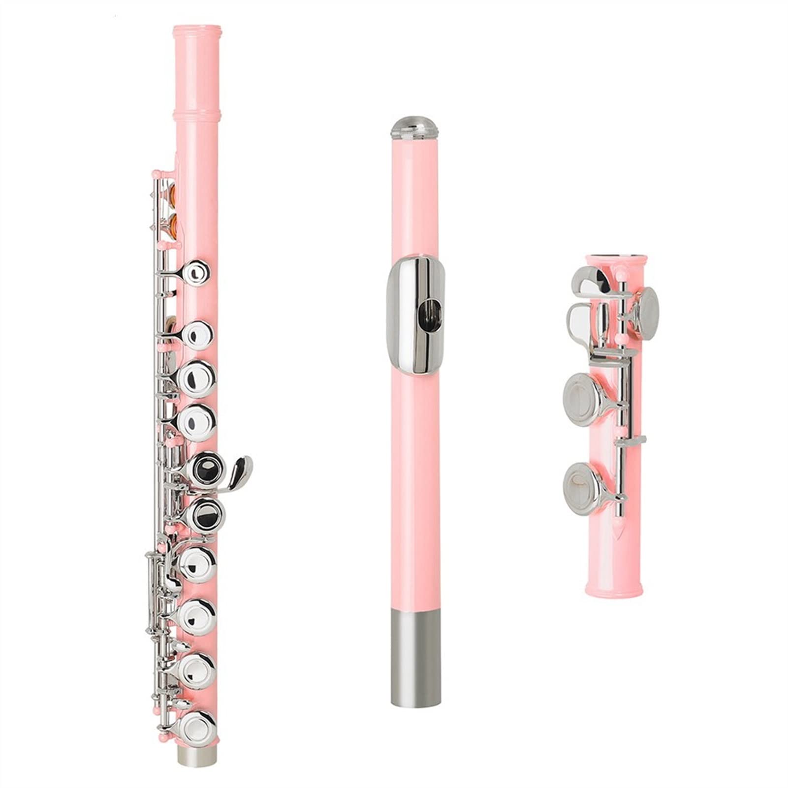 ZUZU 16 Agujeros Flauta Cerrar Agujero C Tono Rosa Flauta Plateado Llave Cupronickel Instrumentos De Viento De Madera con Estuche De Cuero Paño De Limpieza Kit Flauta