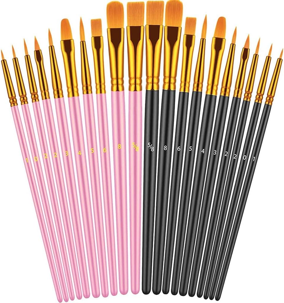 NANZANG 20Pcs Wooden Handle Paint Brushes Set for Acrylic Oil