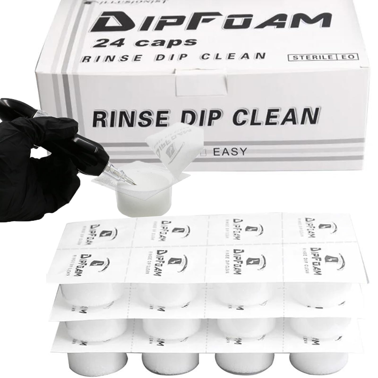 TERRIFI 24Pcs Dip Foam, Tattoo Dip Foam Rinse Cup, Disposable Dip Clean Foam Cup Caps, Cups Cleaning for Needles and Tip Rinse Dip Clean, Cartridge Dip Foam Cleaning Supplies for Tattoo Needle