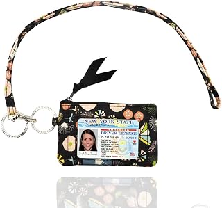 Lanyard with Wallet - Zip ID Case with Lanyard - ID Holder for Cash, Cards, Coin - Durable Card Holder Keychain with Zippers - Cotton - Hana