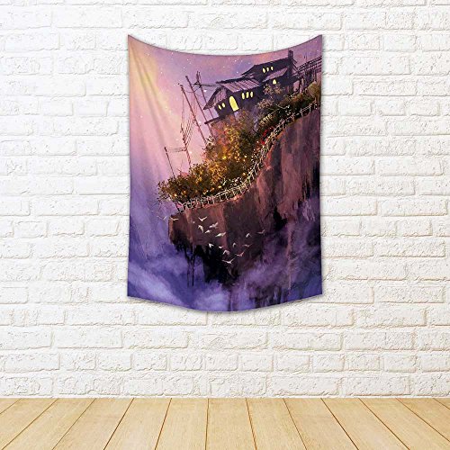 Image of ArtzFolio Fantasy Scenery With Floating Islands Velvet Fabric Painting Tapestry | Wall Art Hanging 24 x 33.9 inch (61 x 86 cms)