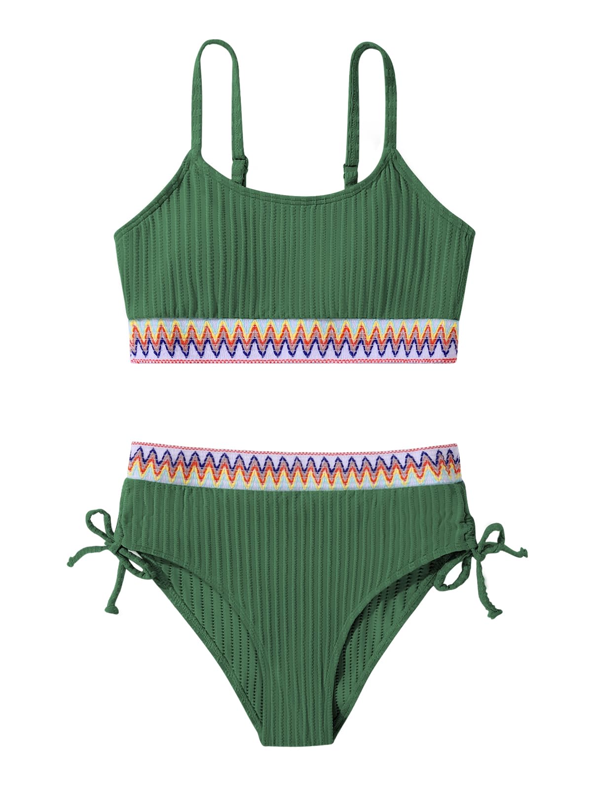 Girls Swimsuits Teen Girls Two Piece Bathing Suit High Waist Bikini Set with Chest Pad Color Block Swimwear 9-16T
