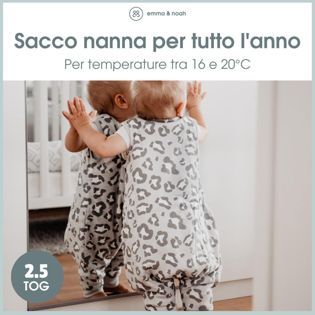 emma & noah Sacco nanna con piedi 2,5 TOG, sacco a pelo per l'autunno e l'inverno, in cotone biologico, certificato Oeko-Tex, morbido sacco a pelo per neonati (pois blu, 70 cm)