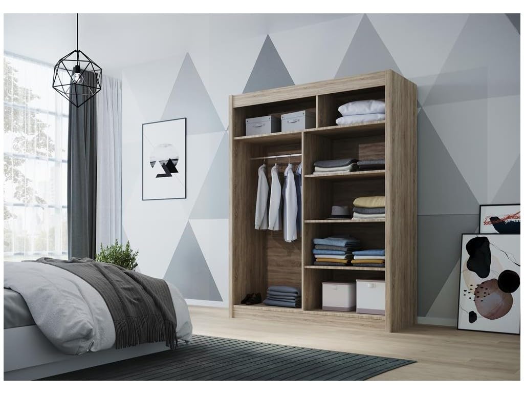 D2 150 cm Trüffel Schiebetüren Kleiderschrank 150x200x58 cm mit Spiegel - Schlafzimmermöbel, Aufbewahrung - Mehrzweckschrank