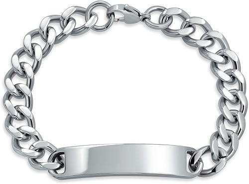 Miniatura 9 de Bling Jewelry Pulsera de identificación de identificación con placa de identificación de identificación para hombres y niños eslabones de cadena