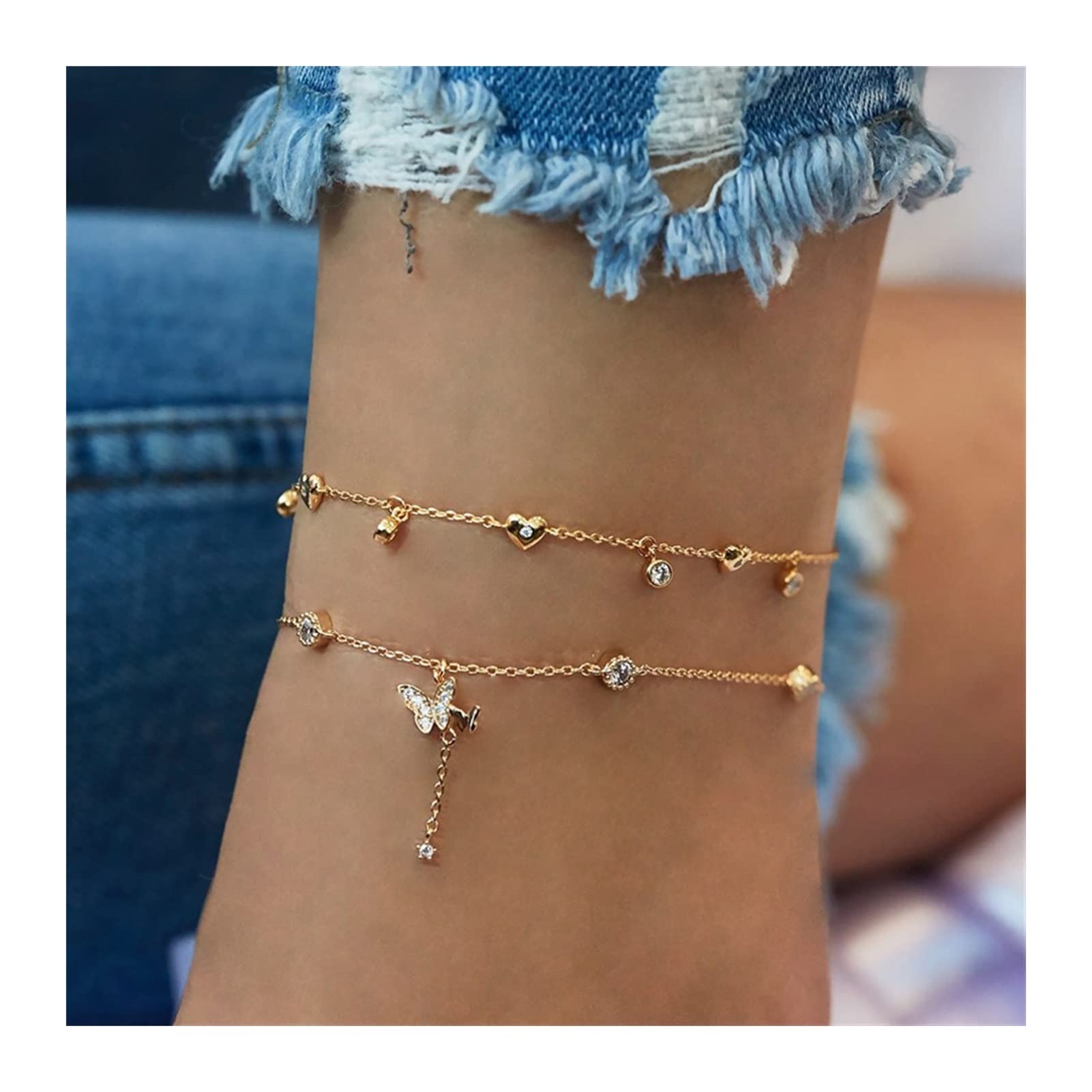 LNNSHX Bracciali Cavigliera Strass Catena da Tennis Catena del Piede Gioielli per Le Donne Cavigliera da Spiaggia Estiva Farfalla Catena a Piedi Nudi Cavigliere da Donna (Colore : B)
