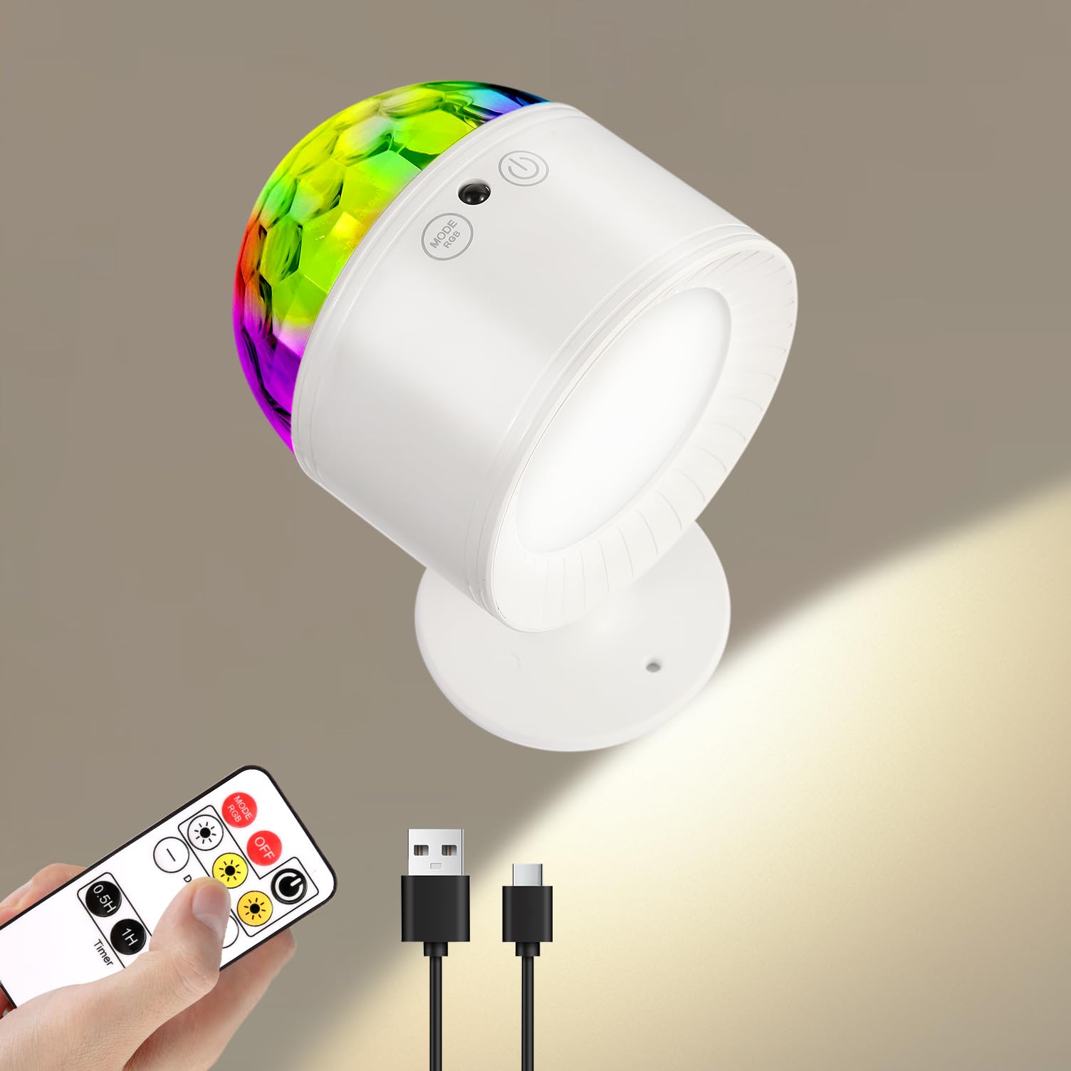 Zeaido RGB Atmosphere Lights & LED Wall Lamp in one, Rotatable Desktop Starry Sky Decorative Light with Smart Remote Control, for Home/Bedroom Background/Parties/Bars/KTV etc (White, Pack of 1)