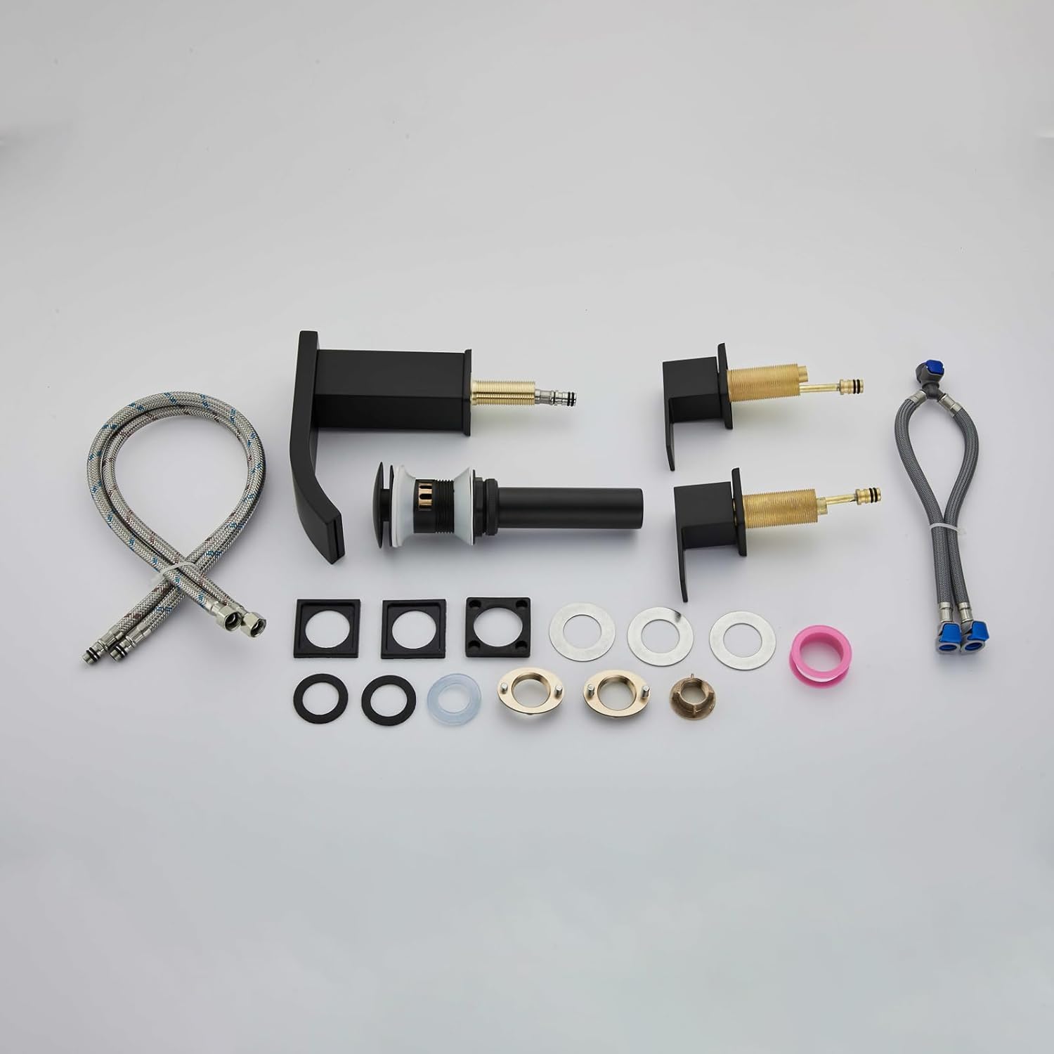 LED Light Black Waterfall Bathroom Faucet 3 Holes - 8Inch Widespread Bathroom Sink Faucet | Two Handles Lavatory Vanity Sink Faucets with Pop-up Drain Assembly & Supply Lines