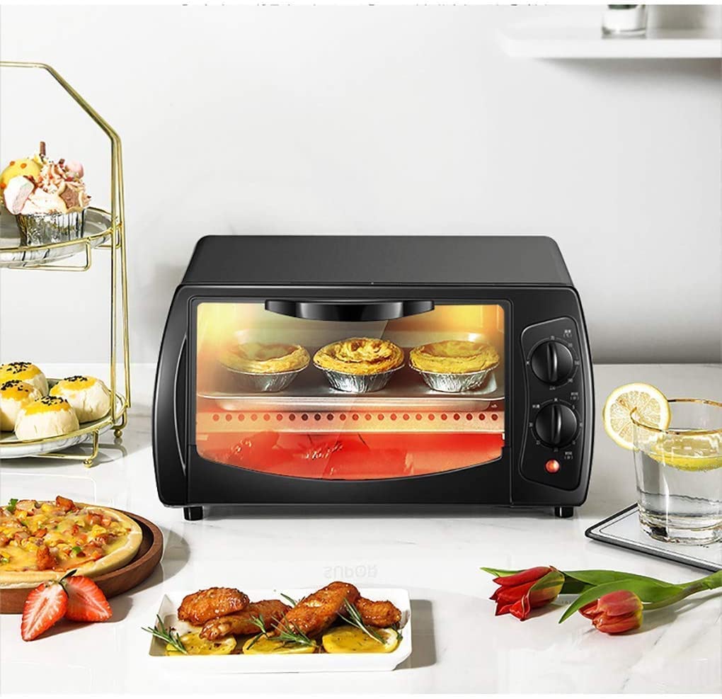 Mini Horno eléctrico, Horno doméstico de 10 litros con múltiples Funciones de cocción Parrilla Temporizador de Control de Temperatura Ajustable Útil