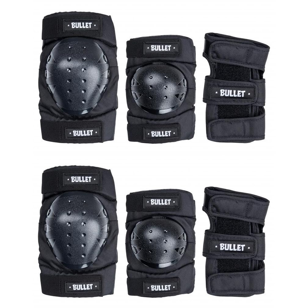 Bullet Set de protections pour adultes réglables pour poignets coudes genouillères Skateboard Black L