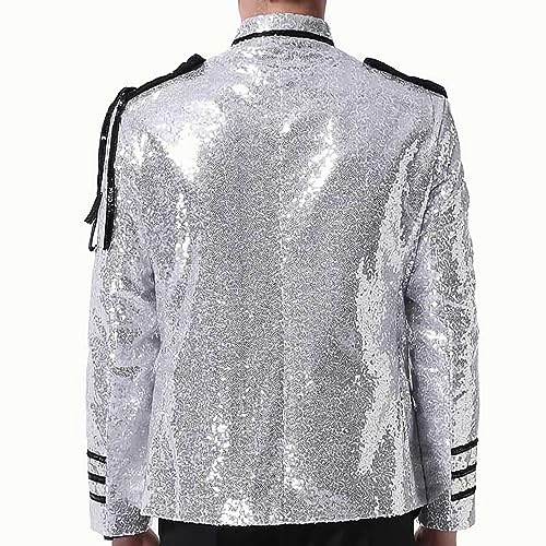 Prince Charming Costume Jacket Fashion Sequins Tuxedo For Men Bling Blazer Uniform Drummer Parade Outfits4