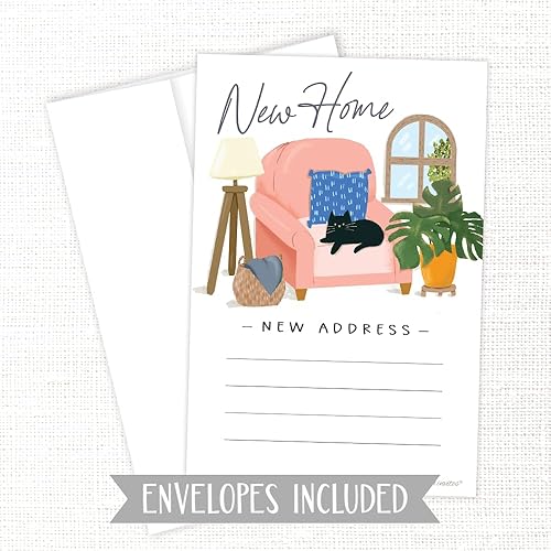Miniatura 3 de Nuevas tarjetas de dirección  Encantador diseño de gato en silla  20 tarjetas de cambio de dirección con sobres  Anuncio en movimiento para tarjetas