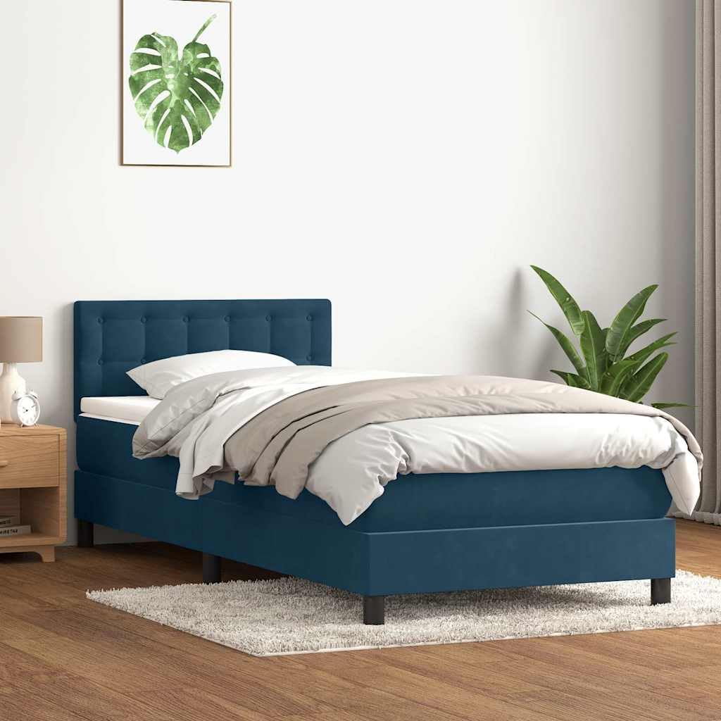 vidaXL Łóżko kontynentalne z materacem, niebieskie, aksamit, 80x220 cm