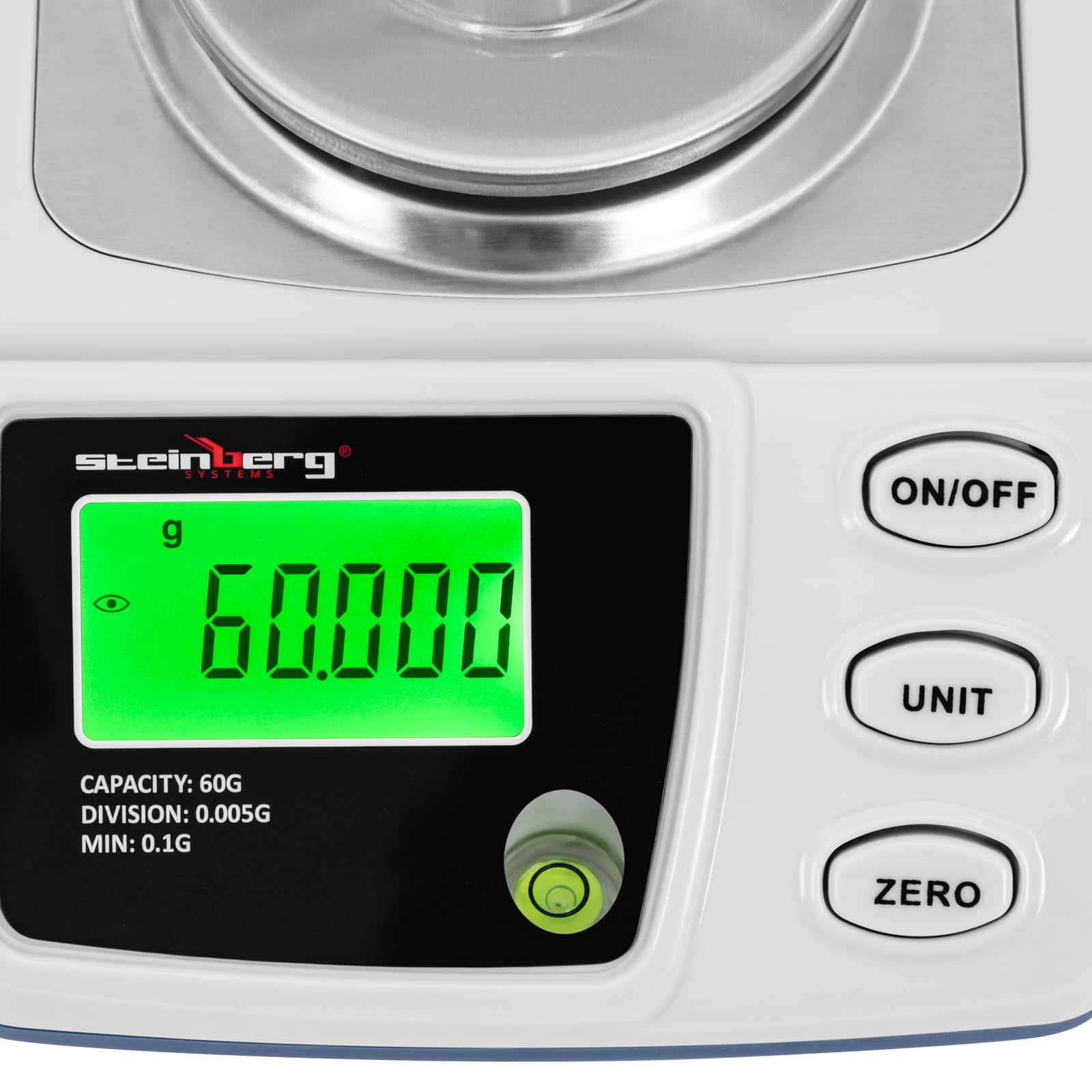 Steinberg Systems Balanza de Precisión Digital 0,1-60 g / 0,005 g con Diámetro de 68 mm y Protección Contra Viento Báscula de precisión Balanza digital Balanza de laboratorio