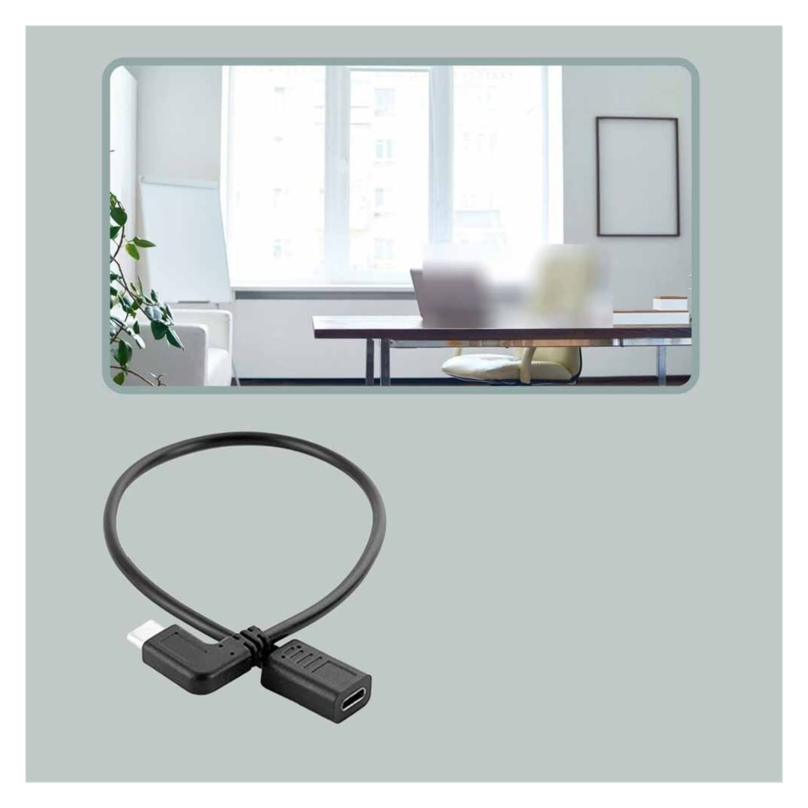 RIDENS 0.3 Meters Reversible Design Type C 3.1 90 Degree Male to C Female Extension Data Cable Extender Cord