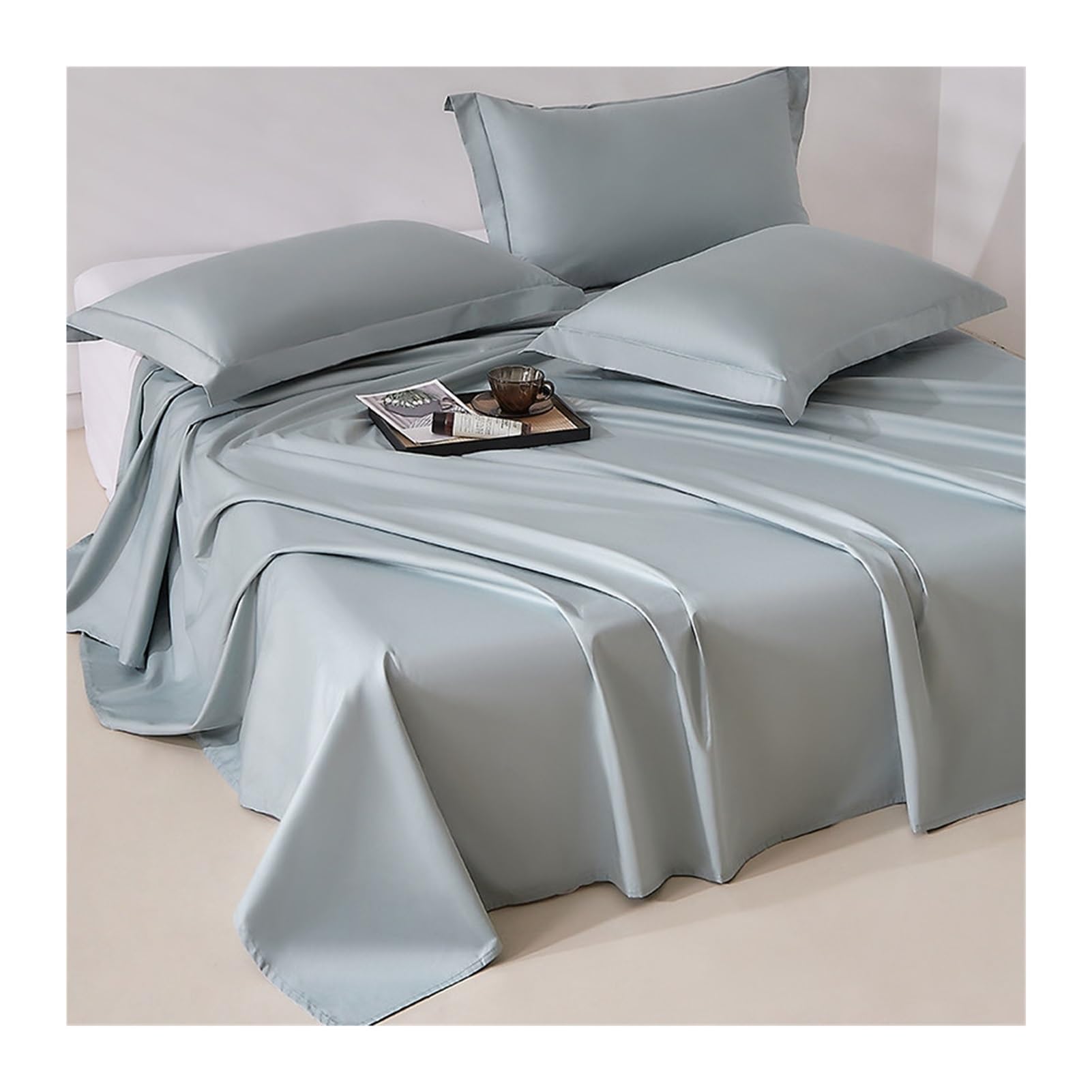 GBHMJU 300TC 100% Long Staple Cotton Flat Sheet Soft Sateen Weave Top Sheet(Blue A,200x230cm+48x74cm x2)