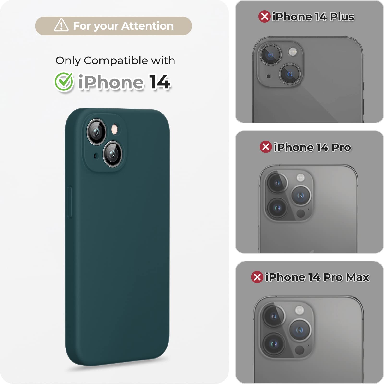 GOODVISH 3 in 1 Cover in Silicone per iPhone 14 6,1'' (2022), con 2 Pezzi di Pellicola Protettiva, Custodia per Cellulare Ultra Sottile Antiurto Resistente Protezione Fotocamera, Verde Scuro