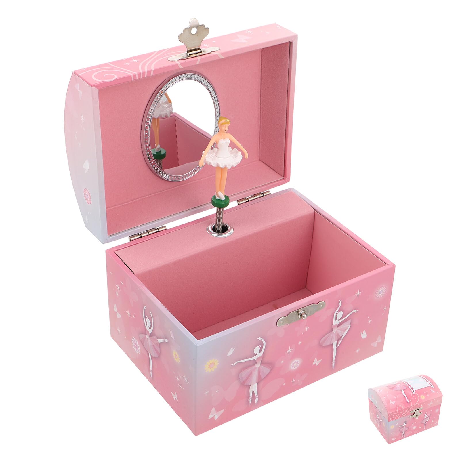 Joyero Musical de Bailarina para Niña con Espejo Caja de Música Rosa con Melodía Clásica Organizador de Joyas para Cumpleaños y Regalos Infantiles